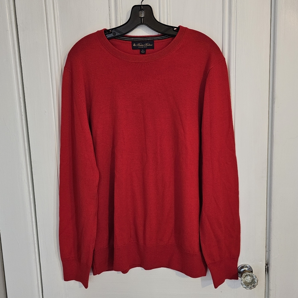 Brooks Brothers Italian Yarn Mens XL Sweater Red Merino Wool Crewneck Pullover